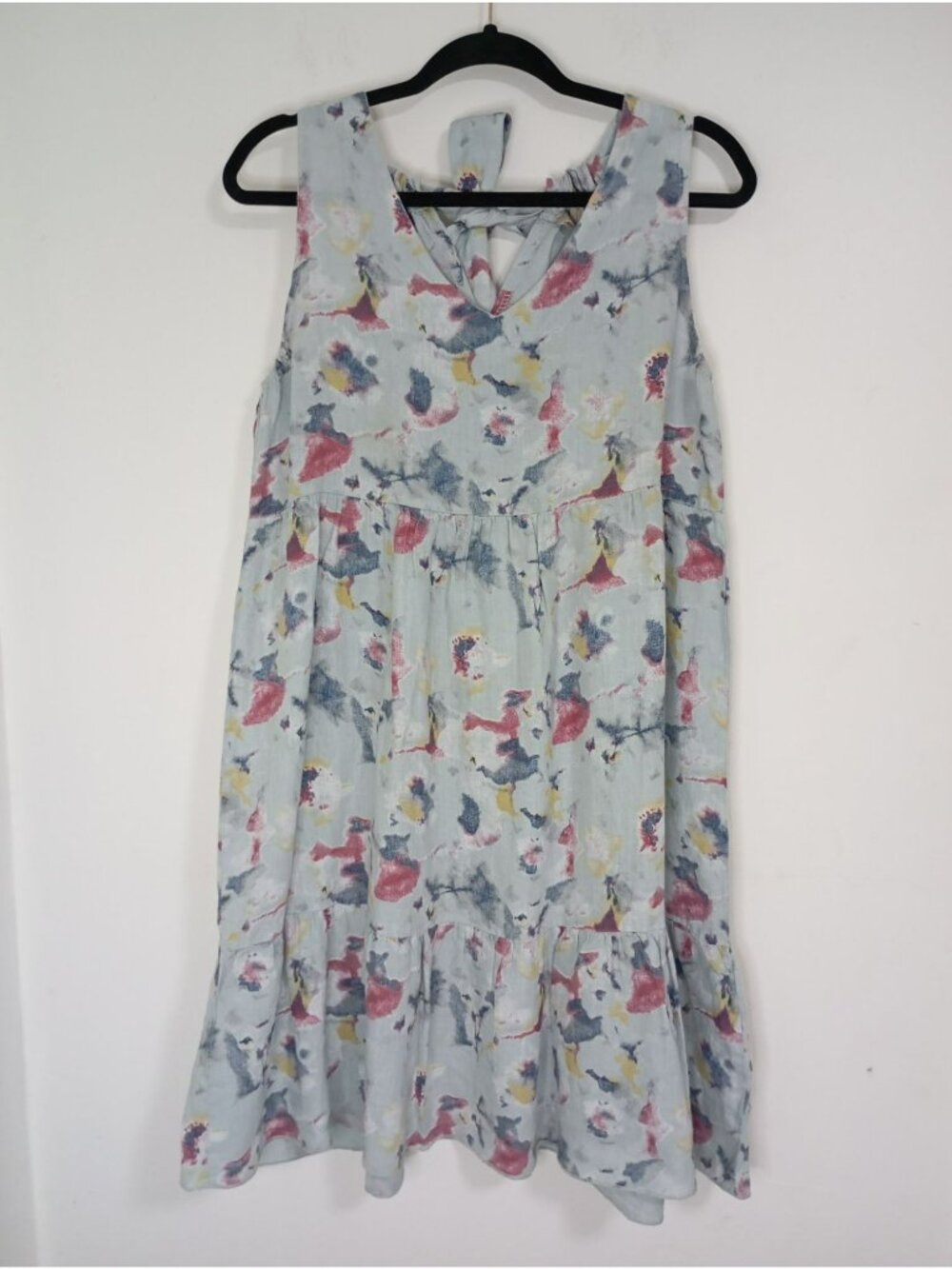 Bellambra Floral Linen Midi Dress Sleeveless Tie Back Detail Sz M Made In Italy
